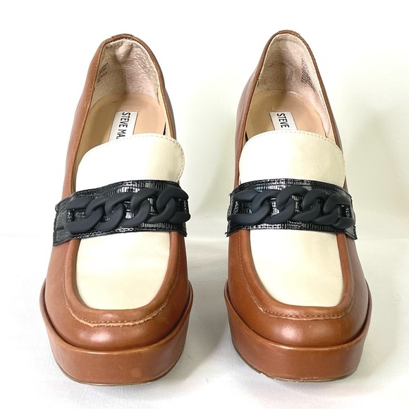 Steve Madden Rhylee Brown Black Loafer Platform Heels Shoes Women's Size 9.5 - Picture 6 of 10